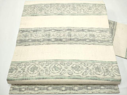 平和屋着物●全通柄 九寸名古屋帯 小千谷紬 横段花文 正絹 逸品 CAAY9948hy