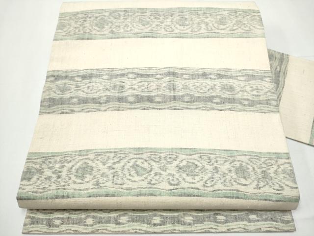 平和屋着物●全通柄 九寸名古屋帯 小千谷紬 横段花文 正絹 逸品 CAAY9948hy