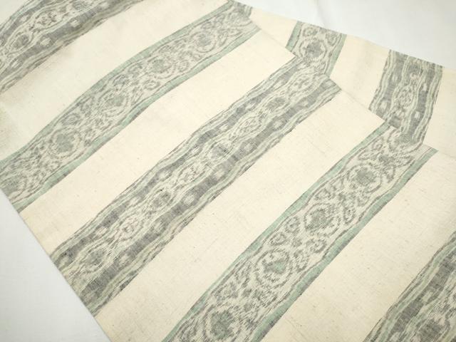 平和屋着物●全通柄 九寸名古屋帯 小千谷紬 横段花文 正絹 逸品 CAAY9948hy