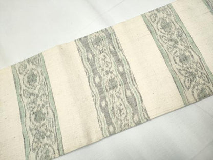 平和屋着物●全通柄 九寸名古屋帯 小千谷紬 横段花文 正絹 逸品 CAAY9948hy