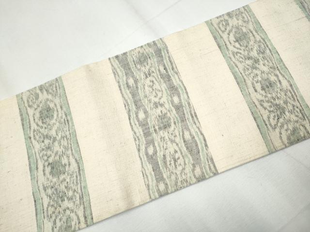 平和屋着物●全通柄 九寸名古屋帯 小千谷紬 横段花文 正絹 逸品 CAAY9948hy