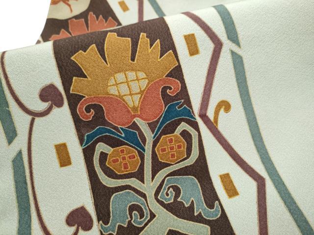 平和屋着物●全通柄 九寸名古屋帯 型染め 花鳥文 正絹 逸品 CAAY9966hy