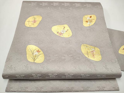 平和屋着物●九寸名古屋帯 刺繍 貝合わせ枝花文 金彩 正絹 逸品 CAAY9989hy