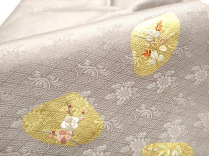 平和屋着物●九寸名古屋帯 刺繍 貝合わせ枝花文 金彩 正絹 逸品 CAAY9989hy