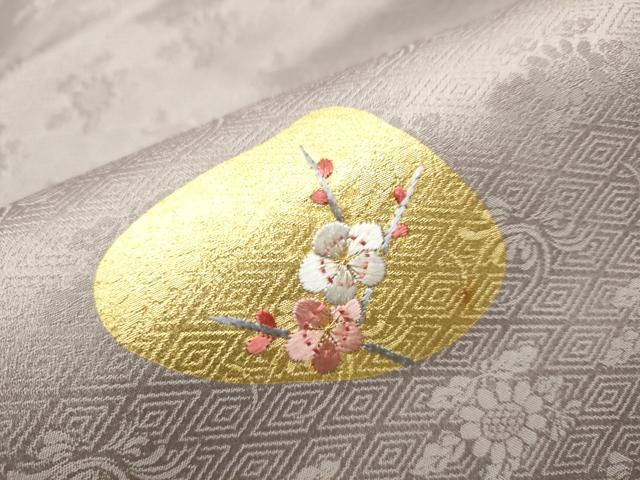 平和屋着物●九寸名古屋帯 刺繍 貝合わせ枝花文 金彩 正絹 逸品 CAAY9989hy