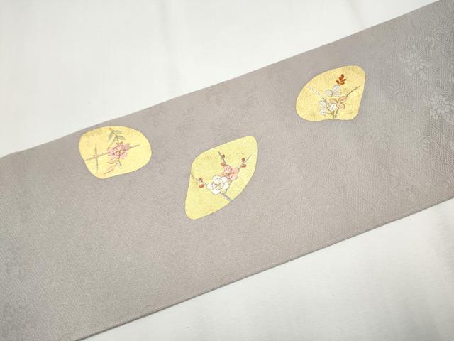 平和屋着物●九寸名古屋帯 刺繍 貝合わせ枝花文 金彩 正絹 逸品 CAAY9989hy