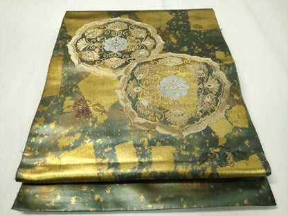 平和屋着物▼六通柄袋帯　吉祥花文　金銀糸　引箔　正絹　逸品　CAAZ0018dy