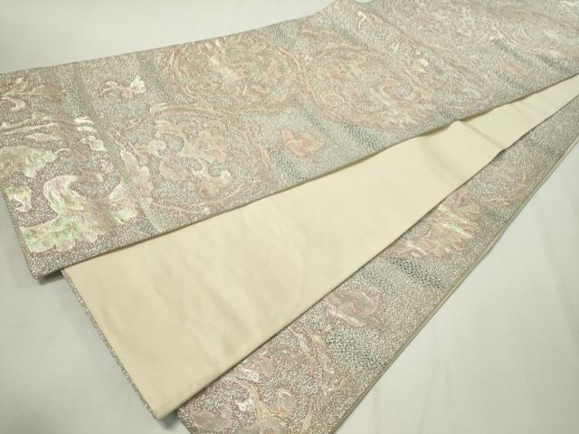 平和屋着物▼六通柄袋帯　花鳥丸文　銀糸　正絹　逸品　CAAZ0031dy