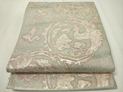 平和屋着物▼六通柄袋帯　花鳥丸文　銀糸　正絹　逸品　CAAZ0031dy