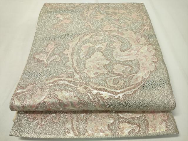 平和屋着物▼六通柄袋帯　花鳥丸文　銀糸　正絹　逸品　CAAZ0031dy
