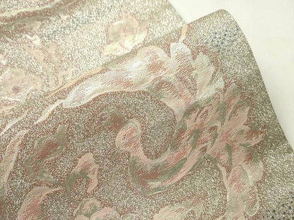 平和屋着物▼六通柄袋帯　花鳥丸文　銀糸　正絹　逸品　CAAZ0031dy