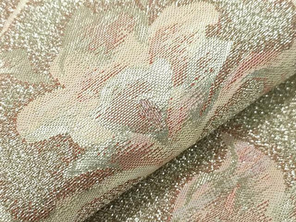 平和屋着物▼六通柄袋帯　花鳥丸文　銀糸　正絹　逸品　CAAZ0031dy