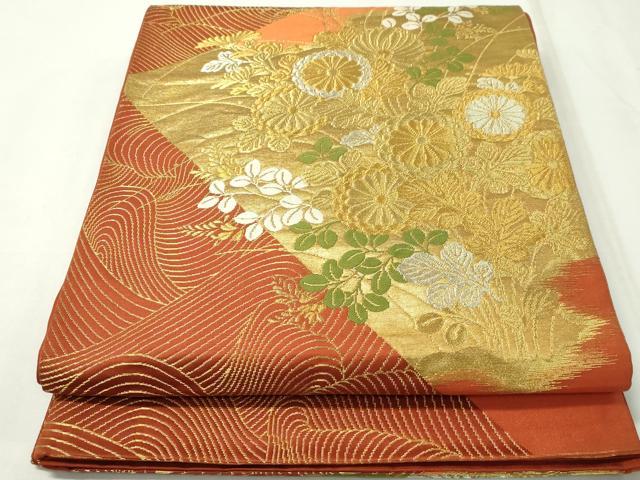 平和屋着物◎六通柄袋帯　草花文　金銀糸　正絹　逸品　CAAZ0061dy