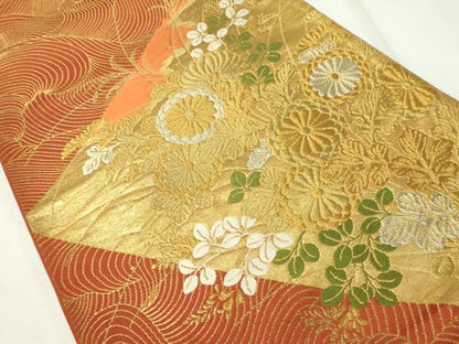 平和屋着物◎六通柄袋帯　草花文　金銀糸　正絹　逸品　CAAZ0061dy