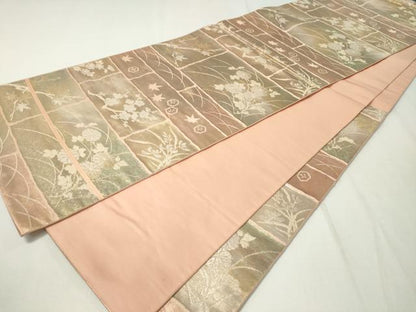 平和屋着物◎六通柄袋帯　草花文　金銀糸　正絹　逸品　CAAZ0062dy