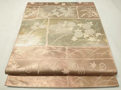 平和屋着物◎六通柄袋帯　草花文　金銀糸　正絹　逸品　CAAZ0062dy