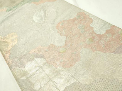 平和屋着物◎六通柄袋帯　流水箔散らし　金銀糸　正絹　逸品　CAAZ0066dy