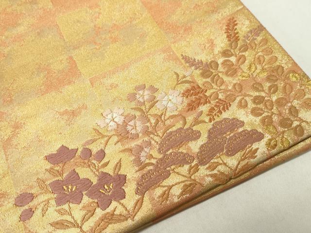 平和屋着物◎全通柄袋帯　格子柄　ワンポイント　金糸　正絹　逸品　CAAZ0067dy