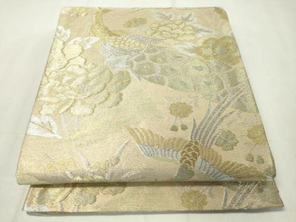 平和屋着物◎六通柄袋帯　孔雀花文　金銀糸　正絹　逸品　CAAZ0071dy