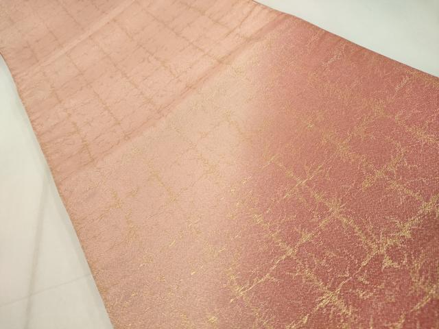 平和屋着物◎全通柄袋帯　作家文　格子霞文　ワンポイント　金糸　正絹　逸品　CAAZ0082dy