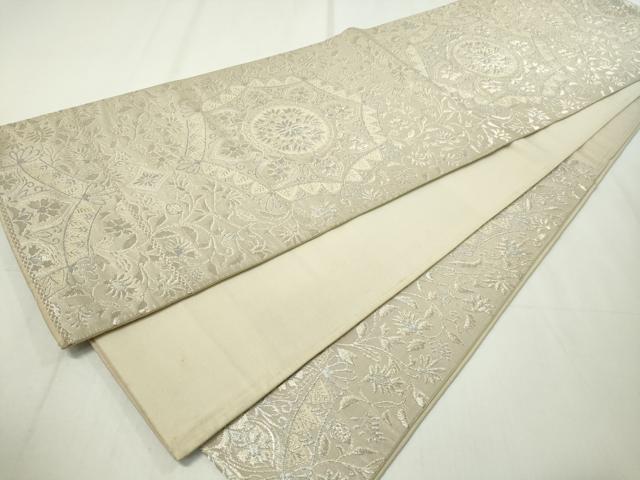 平和屋着物◎六通柄袋帯 吉祥花文 銀糸 正絹 逸品 CAAZ0087dy