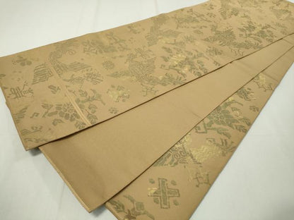 平和屋着物◎六通柄 本袋帯 コプト花鳥文 金糸 正絹 逸品 CAAZ0089dy