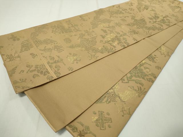 平和屋着物◎六通柄 本袋帯 コプト花鳥文 金糸 正絹 逸品 CAAZ0089dy