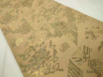 平和屋着物◎六通柄 本袋帯 コプト花鳥文 金糸 正絹 逸品 CAAZ0089dy