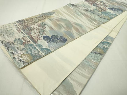 平和屋着物◎六通柄袋帯　風景文　銀糸　正絹　逸品　CAAZ0090dy