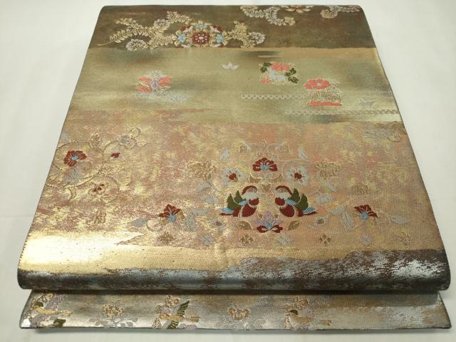 平和屋着物◎六通柄袋帯 みかげ錦 霞鴛鴦文 金糸 正絹 逸品 CAAZ0094dy