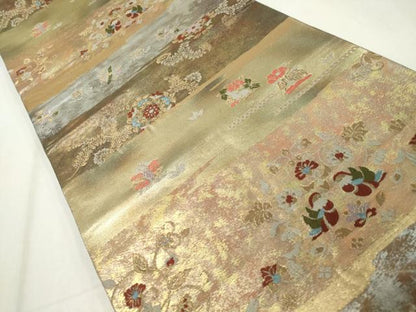 平和屋着物◎六通柄袋帯 みかげ錦 霞鴛鴦文 金糸 正絹 逸品 CAAZ0094dy