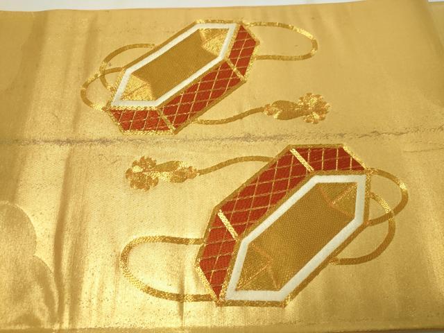 平和屋着物◎太鼓柄袋帯　駒刺繍　貝桶花文　金糸　やまとオリジナル　正絹　逸品　CAAZ0106dy