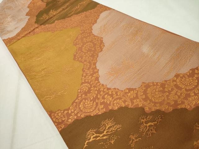 平和屋着物◎全通柄 本袋帯 更紗草花文 金糸 正絹 逸品 CAAZ0109dy