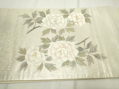 平和屋着物◎両面　六通柄袋帯　唐織　色紙重ね草花文　金銀糸　正絹　逸品　CAAZ0135dy