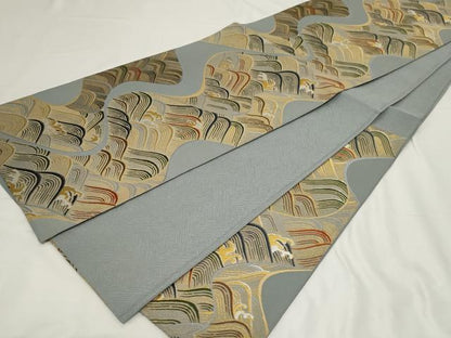 平和屋着物●六通柄袋帯 唐織 立波文 金糸 正絹 逸品 CAAZ0323dy