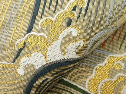 平和屋着物●六通柄袋帯 唐織 立波文 金糸 正絹 逸品 CAAZ0323dy