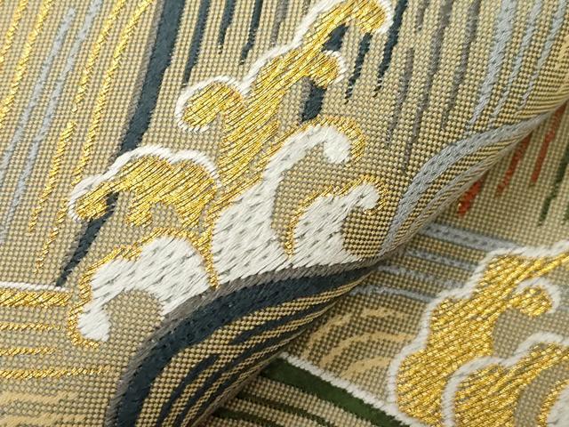 平和屋着物●六通柄袋帯 唐織 立波文 金糸 正絹 逸品 CAAZ0323dy