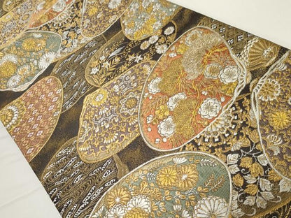 平和屋着物●西陣の名門 加納幸謹製 六通柄袋帯 唐織 貝合せ花文 金糸 正絹 逸品 未使用 CAAZ0324dy