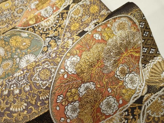 平和屋着物●西陣の名門 加納幸謹製 六通柄袋帯 唐織 貝合せ花文 金糸 正絹 逸品 未使用 CAAZ0324dy