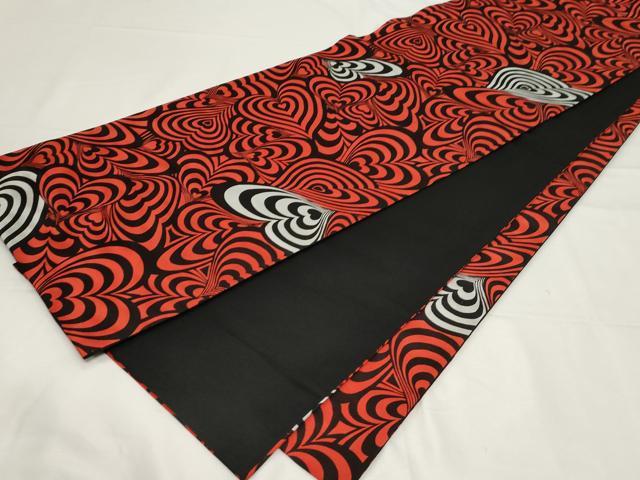 平和屋着物●全通柄袋帯 ハート 黒地 正絹 逸品 CAAZ0326dy