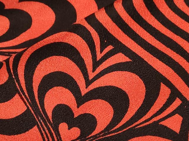 平和屋着物●全通柄袋帯 ハート 黒地 正絹 逸品 CAAZ0326dy
