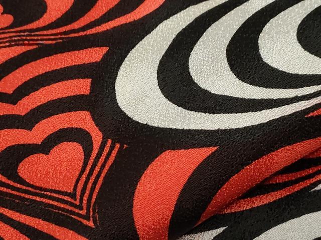平和屋着物●全通柄袋帯 ハート 黒地 正絹 逸品 CAAZ0326dy
