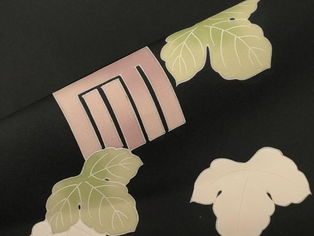 平和屋着物●九寸名古屋帯 友禅 作家物 源氏香蔦の葉文 黒地 正絹 逸品 未使用 CAAZ0348dy