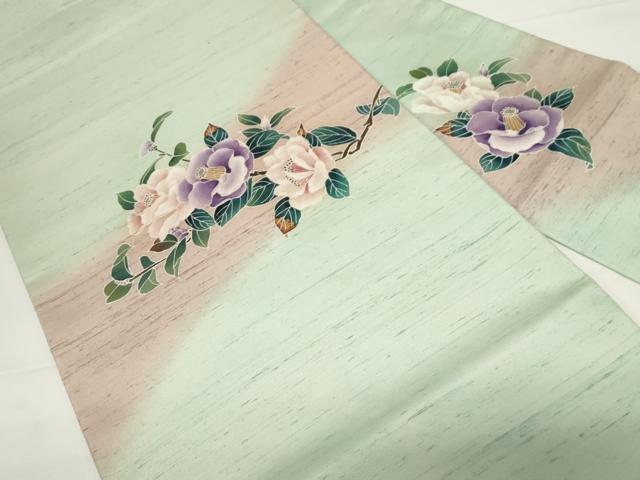 平和屋着物●九寸名古屋帯　友禅　作家物　紬地　椿　正絹　逸品　CAAZ0353dy