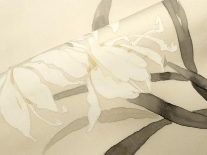 平和屋着物●塩瀬 九寸名古屋帯 手描き 草花文 金彩 正絹 逸品 CAAZ0354dy