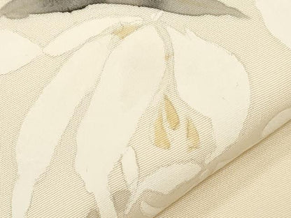 平和屋着物●塩瀬 九寸名古屋帯 手描き 草花文 金彩 正絹 逸品 CAAZ0354dy
