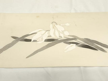 平和屋着物●塩瀬 九寸名古屋帯 手描き 草花文 金彩 正絹 逸品 CAAZ0354dy