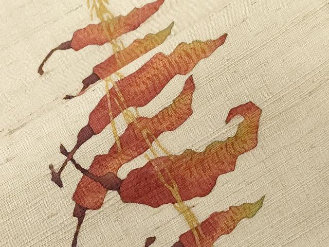 平和屋着物●九寸名古屋帯　生紬　唐辛子　正絹　逸品　未使用　CAAZ0362dy