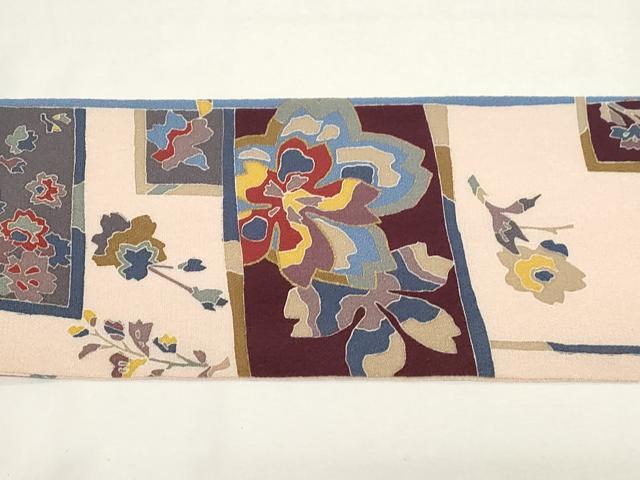 平和屋着物●全通柄 九寸名古屋帯 型染め 草花文 鬼しぼ縮緬 正絹 逸品 CAAZ0368dy