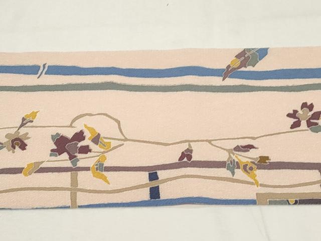 平和屋着物●全通柄 九寸名古屋帯 型染め 草花文 鬼しぼ縮緬 正絹 逸品 CAAZ0368dy